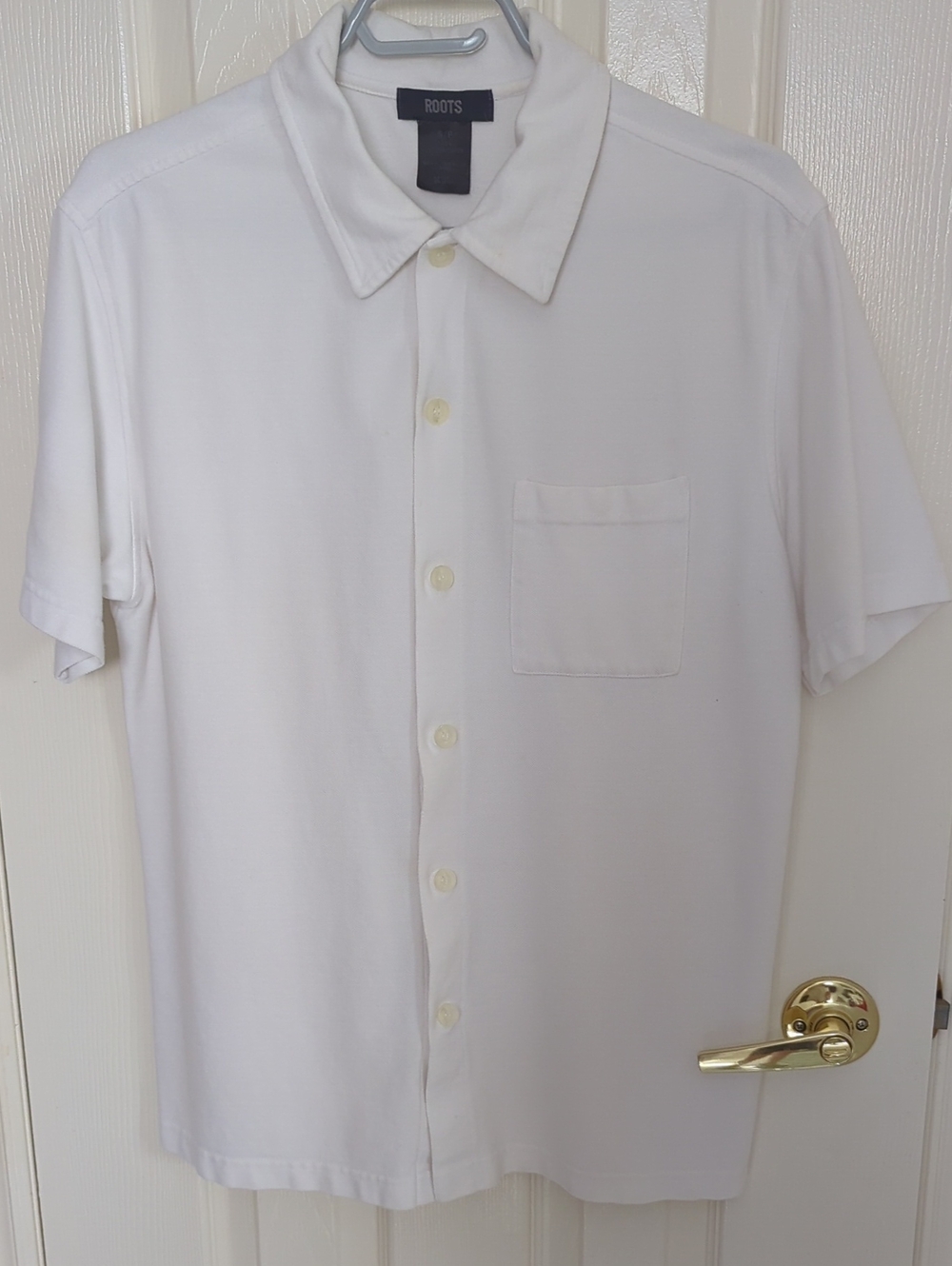 Roots Men’s Vintage Short-Sleeve Button-Down Cotton Shirt in White Small